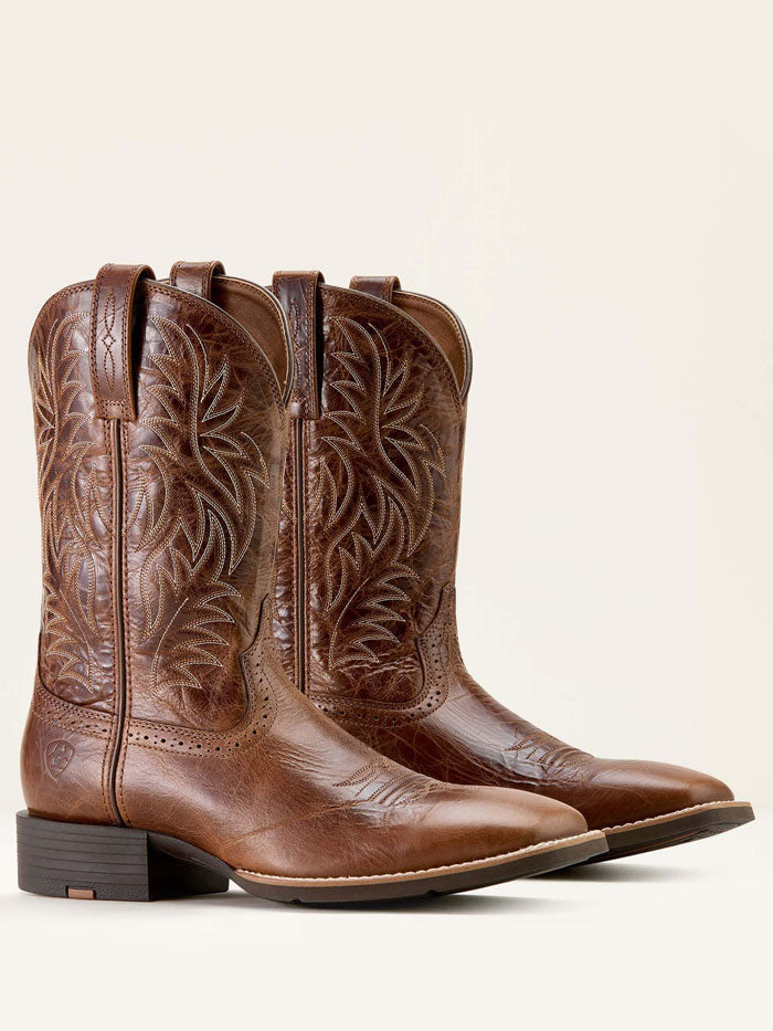 Ariat 10063836 Mens Sport Wide Square Toe Western Boot Dark Tan side / front view. If you need any assistance with this item or the purchase of this item please call us at five six one seven four eight eight eight zero one Monday through Saturday 10:00a.m EST to 8:00 p.m EST
