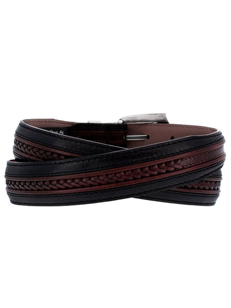Brighton 12200 Mens Pinon Hills Inlay Lace Belt Black Brown back view. If you need any assistance with this item or the purchase of this item please call us at five six one seven four eight eight eight zero one Monday through Saturday 10:00a.m EST to 8:00 p.m EST