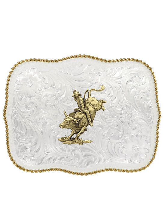 Montana Silversmiths 860F Large Scalloped Engraved Western Belt Buckle Silver front view. If you need any assistance with this item or the purchase of this item please call us at five six one seven four eight eight eight zero one Monday through Saturday 10:00a.m EST to 8:00 p.m EST