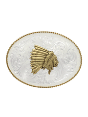 Montana Silversmiths 840F-902 Chief Profile Gold Trim Western Buckle Silver front view. If you need any assistance with this item or the purchase of this item please call us at five six one seven four eight eight eight zero one Monday through Saturday 10:00a.m EST to 8:00 p.m EST