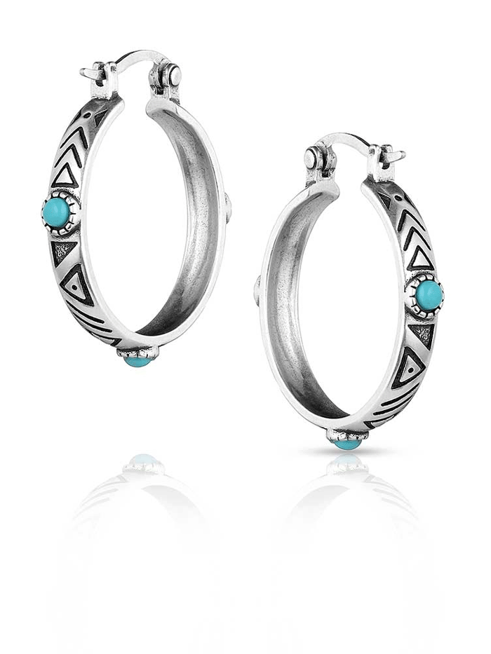 Montana Silversmiths ER5795 Womens Uncovered Beauty Turquoise Hoop Earrings Silver front. If you need any assistance with this item or the purchase of this item please call us at five six one seven four eight eight eight zero one Monday through Saturday 10:00a.m EST to 8:00 p.m EST