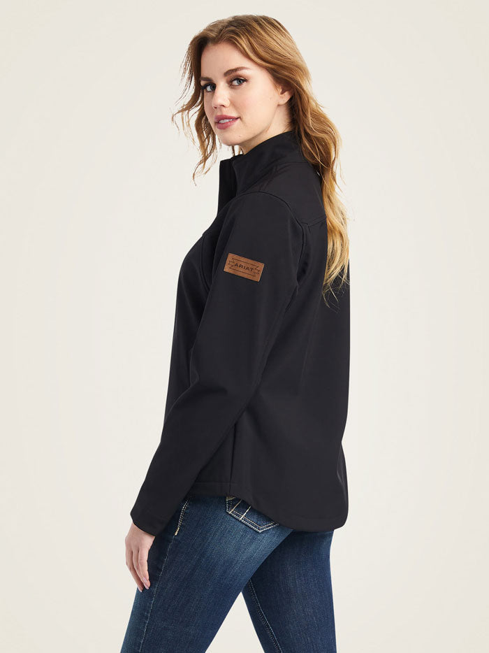 Ariat 10042185 Womens Team Logo Softshell Chimayo Jacket Black front and sleeve view. If you need any assistance with this item or the purchase of this item please call us at five six one seven four eight eight eight zero one Monday through Saturday 10:00a.m EST to 8:00 p.m EST