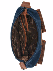 Wrangler WG103-2009NY Womens Floral Tooled Jean Crossbody Bag Navy inside. If you need any assistance with this item or the purchase of this item please call us at five six one seven four eight eight eight zero one Monday through Saturday 10:00a.m EST to 8:00 p.m EST

