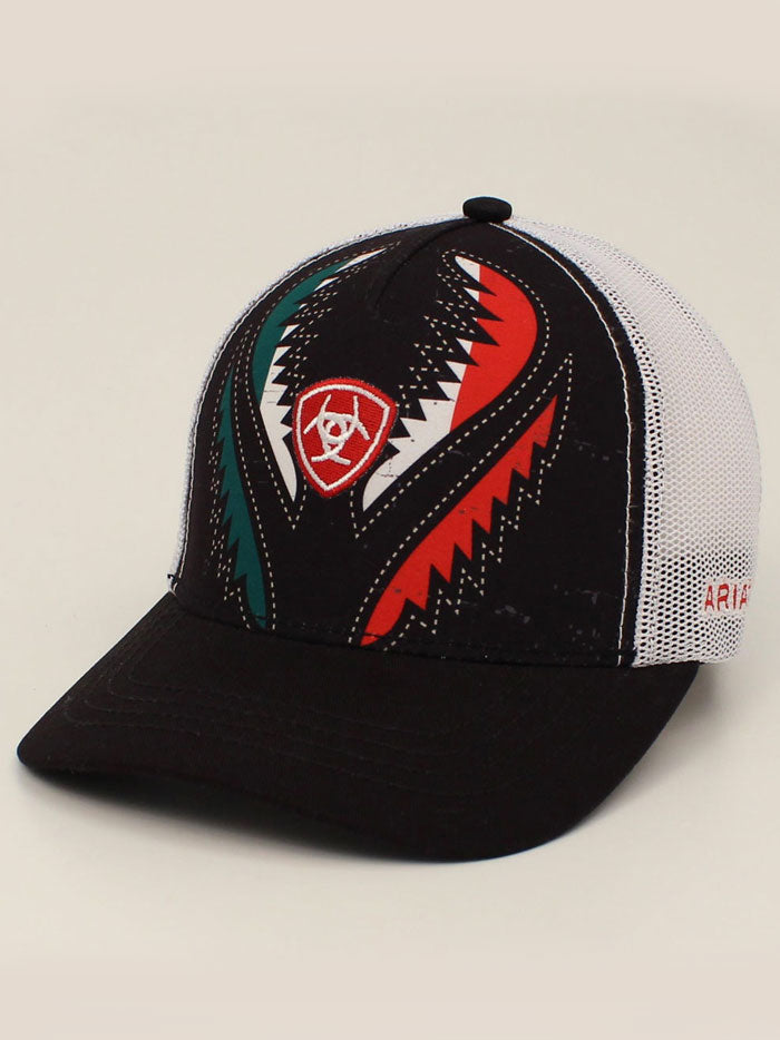 Ariat A300025001 Snap Back Mexican Flag Cap Black front / side view.  If you need any assistance with this item or the purchase of this item please call us at five six one seven four eight eight eight zero one Monday through Saturday 10:00a.m EST to 8:00 p.m EST