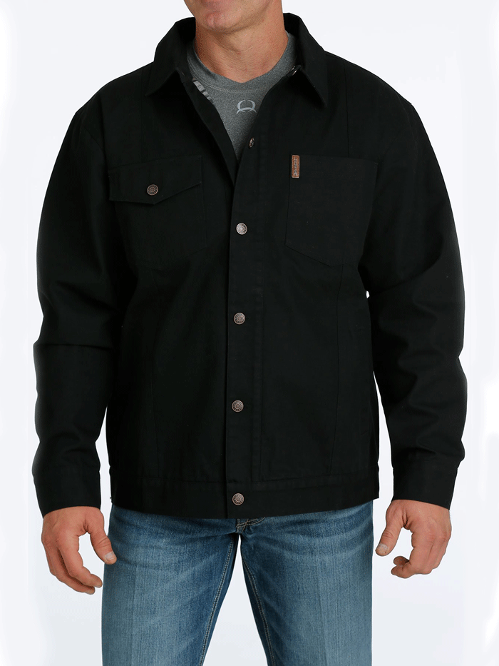 Cinch MWJ1598001 Mens Canvas Ranch Coat Black front view. If you need any assistance with this item or the purchase of this item please call us at five six one seven four eight eight eight zero one Monday through Saturday 10:00a.m EST to 8:00 p.m EST