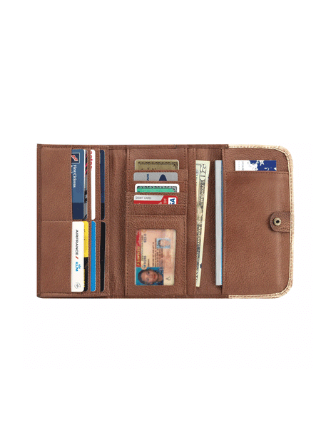 American West 6415282 Ladies Friendship Arrows Tri-Fold Wallet Natural Tan inside view. If you need any assistance with this item or the purchase of this item please call us at five six one seven four eight eight eight zero one Monday through Saturday 10:00a.m EST to 8:00 p.m EST