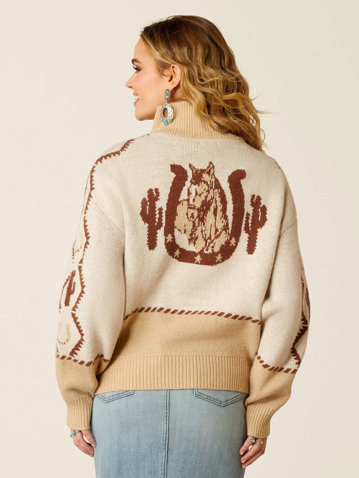 Ariat 10052607 Womens Wild West Sweater Summer Sand Irish Cream Tan front view. If you need any assistance with this item or the purchase of this item please call us at five six one seven four eight eight eight zero one Monday through Saturday 10:00a.m EST to 8:00 p.m EST