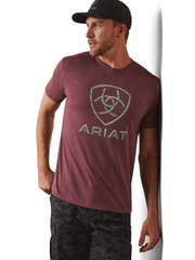 Ariat 10044783 Mens Steel Bar Logo T-Shirt Burgundy Heather front view. If you need any assistance with this item or the purchase of this item please call us at five six one seven four eight eight eight zero one Monday through Saturday 10:00a.m EST to 8:00 p.m EST