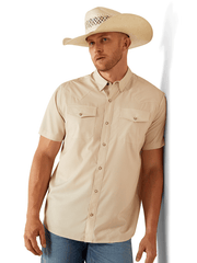 Ariat 10054479 Mens VentTEK Western Fitted Shirt Tan front view. If you need any assistance with this item or the purchase of this item please call us at five six one seven four eight eight eight zero one Monday through Saturday 10:00a.m EST to 8:00 p.m EST