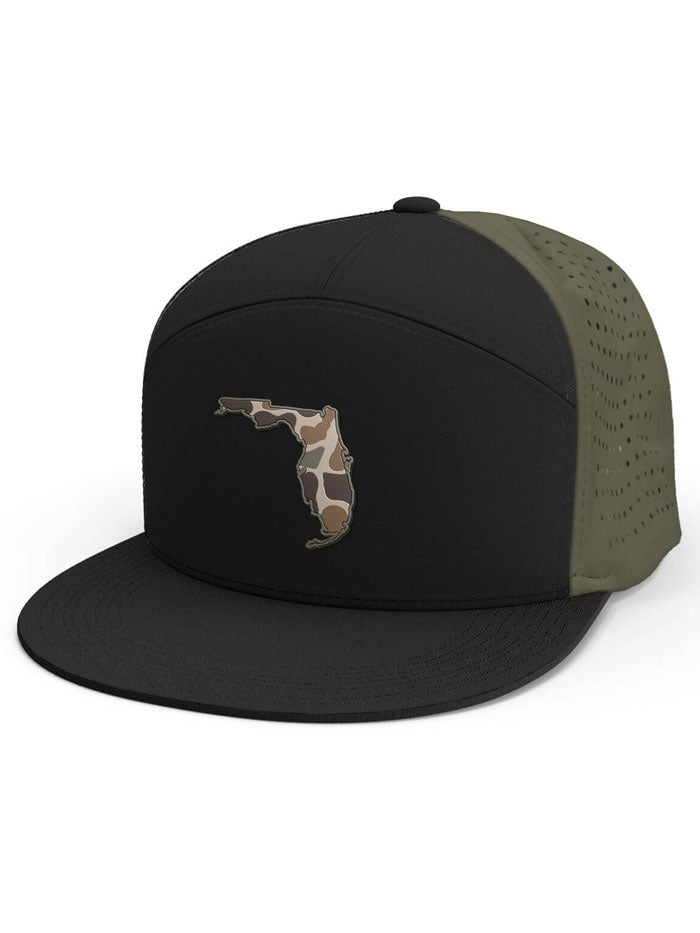 FloGrown FGH-326 Florida Flag Performance Hat Camo Black front and inside view. If you need any assistance with this item or the purchase of this item please call us at five six one seven four eight eight eight zero one Monday through Saturday 10:00a.m EST to 8:00 p.m EST