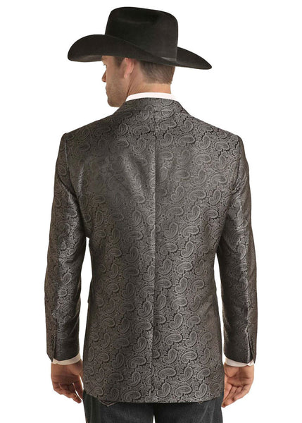 Rock & Roll Denim BM96C03634 Mens Jacquard Sports Coat Black back view. If you need any assistance with this item or the purchase of this item please call us at five six one seven four eight eight eight zero one Monday through Saturday 10:00a.m EST to 8:00 p.m EST