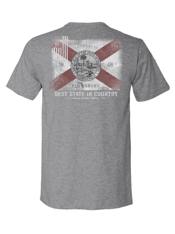 FloGrown FGM-1641 Mens Best State Flag Tee Gray back view. If you need any assistance with this item or the purchase of this item please call us at five six one seven four eight eight eight zero one Monday through Saturday 10:00a.m EST to 8:00 p.m EST