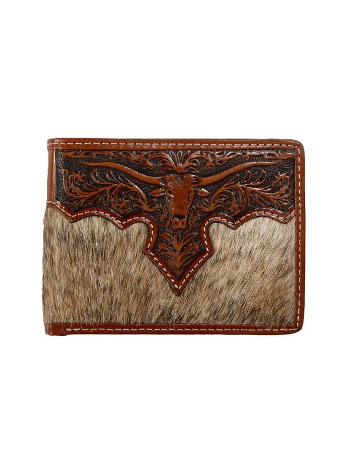Nocona N500048302 Mens Bifold Passcase Longhorn Wallet Brown front view. If you need any assistance with this item or the purchase of this item please call us at five six one seven four eight eight eight zero one Monday through Saturday 10:00a.m EST to 8:00 p.m EST