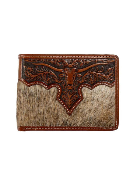 Nocona N500048302 Mens Bifold Passcase Longhorn Wallet Brown front view. If you need any assistance with this item or the purchase of this item please call us at five six one seven four eight eight eight zero one Monday through Saturday 10:00a.m EST to 8:00 p.m EST