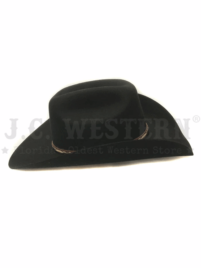 Resistol RWAMSK-304107 Jason Aldean Collection Amarillo Sky Felt Hat Black side and front view. If you need any assistance with this item or the purchase of this item please call us at five six one seven four eight eight eight zero one Monday through Saturday 10:00a.m EST to 8:00 p.m EST