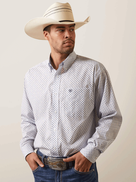 Ariat 10043806 Mens Wrinkle Free Asher Classic Fit Shirt White front view. If you need any assistance with this item or the purchase of this item please call us at five six one seven four eight eight eight zero one Monday through Saturday 10:00a.m EST to 8:00 p.m EST