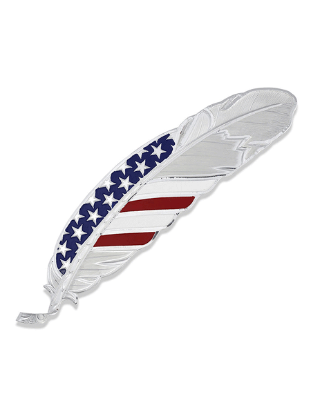 Montana Silversmiths HF4692USA Stars & Stripes USA Flag Hat Feather Silver front view. If you need any assistance with this item or the purchase of this item please call us at five six one seven four eight eight eight zero one Monday through Saturday 10:00a.m EST to 8:00 p.m EST