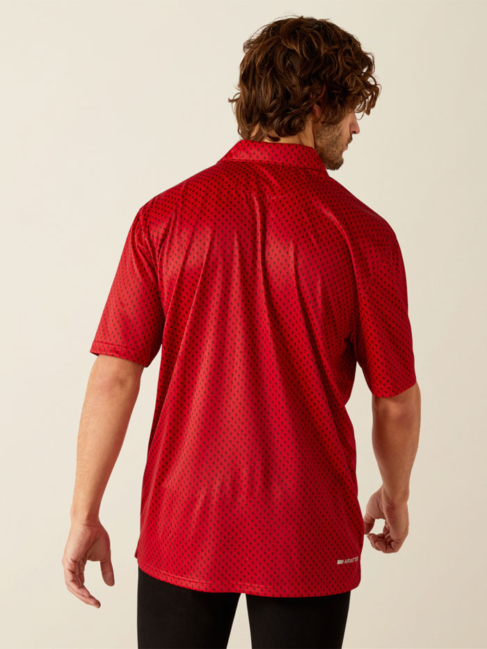 Ariat 10055184 Mens All Over Print Polo Haute Red front view. If you need any assistance with this item or the purchase of this item please call us at five six one seven four eight eight eight zero one Monday through Saturday 10:00a.m EST to 8:00 p.m EST