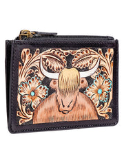 Myra Bag S-9302 Womens Kessei Hand Tooled Credit Card Holder Black side / front view. If you need any assistance with this item or the purchase of this item please call us at five six one seven four eight eight eight zero one Monday through Saturday 10:00a.m EST to 8:00 p.m EST