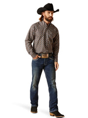 Ariat 10047202 Mens Wrinkle Free Karsyn Classic Fit Shirt Darkest Indigo front view. If you need any assistance with this item or the purchase of this item please call us at five six one seven four eight eight eight zero one Monday through Saturday 10:00a.m EST to 8:00 p.m EST
