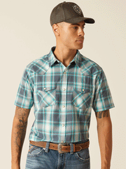 Ariat 10048499 Mens Harrington Retro Fit Short Sleeve Shirt Egret front view. If you need any assistance with this item or the purchase of this item please call us at five six one seven four eight eight eight zero one Monday through Saturday 10:00a.m EST to 8:00 p.m EST