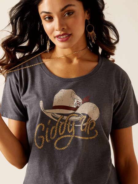 Ariat 10051444 Womens Cowboy Hat T-Shirt Titanium front view. If you need any assistance with this item or the purchase of this item please call us at five six one seven four eight eight eight zero one Monday through Saturday 10:00a.m EST to 8:00 p.m EST