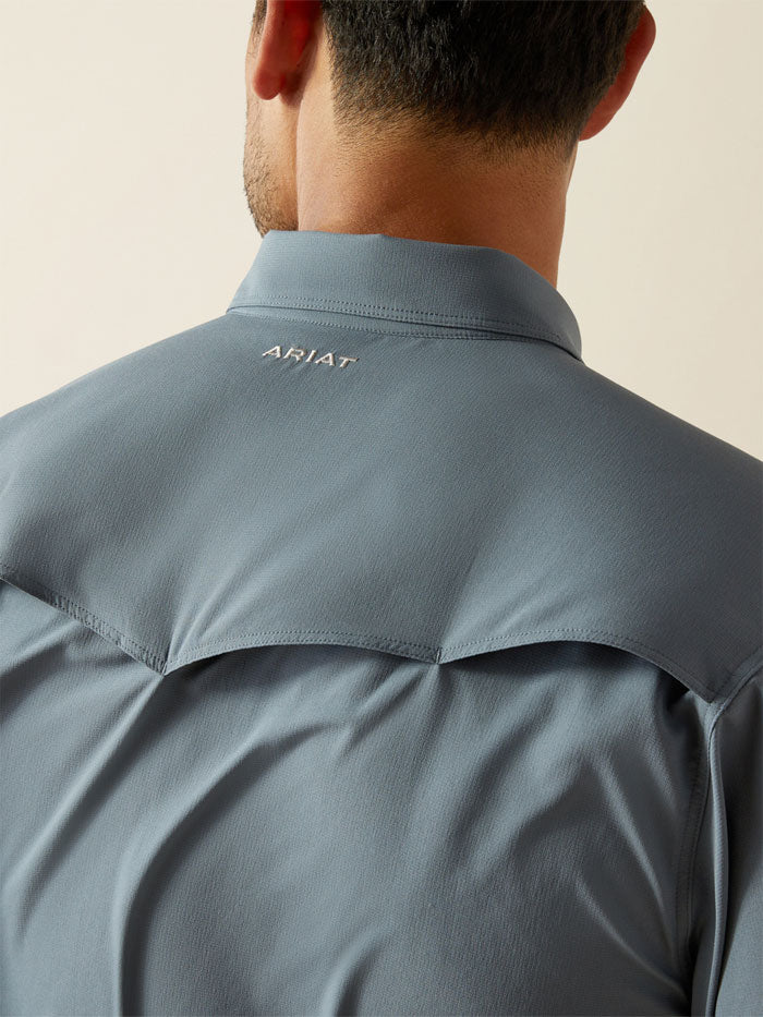 Ariat 10058813 Mens Western VentTEK Classic Fit Shirt Newsboy Blue front view. If you need any assistance with this item or the purchase of this item please call us at five six one seven four eight eight eight zero one Monday through Saturday 10:00a.m EST to 8:00 p.m EST
