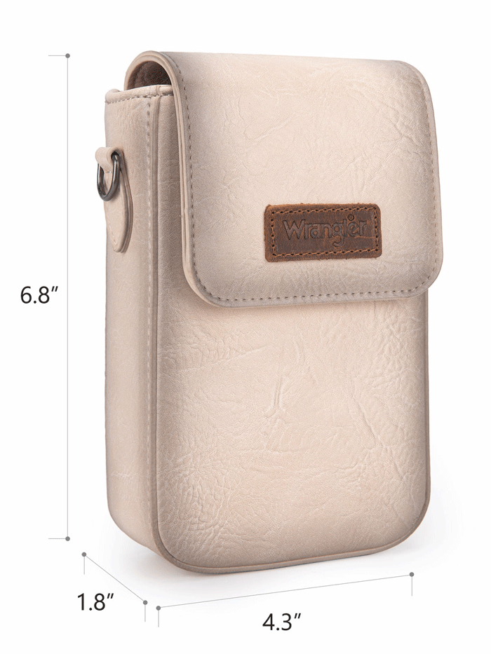 Wrangler WG118-204TN Womens Crossbody Cell Phone Purse With Back Card Slots Tan front. If you need any assistance with this item or the purchase of this item please call us at five six one seven four eight eight eight zero one Monday through Saturday 10:00a.m EST to 8:00 p.m EST

