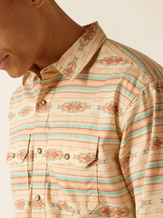 Ariat 10048492 Mens Hezekiah Retro Fit Shirt Cocoon Tan close up of front view. If you need any assistance with this item or the purchase of this item please call us at five six one seven four eight eight eight zero one Monday through Saturday 10:00a.m EST to 8:00 p.m EST