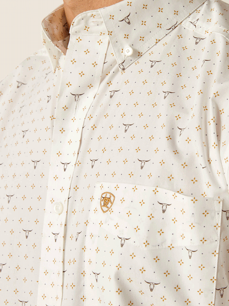 Ariat 10051262 Mens Edmond Classic Fit Shirt White close up view of front. If you need any assistance with this item or the purchase of this item please call us at five six one seven four eight eight eight zero one Monday through Saturday 10:00a.m EST to 8:00 p.m EST