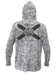 FloGrown FGP-471 Mens Woodland Performance Hoodie Camo back view. If you need any assistance with this item or the purchase of this item please call us at five six one seven four eight eight eight zero one Monday through Saturday 10:00a.m EST to 8:00 p.m EST