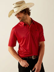 Ariat 10055184 Mens All Over Print Polo Haute Red front view. If you need any assistance with this item or the purchase of this item please call us at five six one seven four eight eight eight zero one Monday through Saturday 10:00a.m EST to 8:00 p.m EST