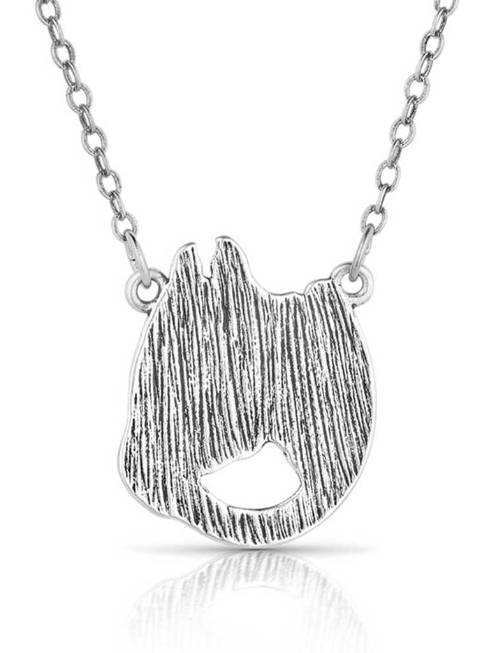 Montana Silversmiths NC5881 Womens Lucky Horse Head Pendant Necklace Silver front view. If you need any assistance with this item or the purchase of this item please call us at five six one seven four eight eight eight zero one Monday through Saturday 10:00a.m EST to 8:00 p.m EST