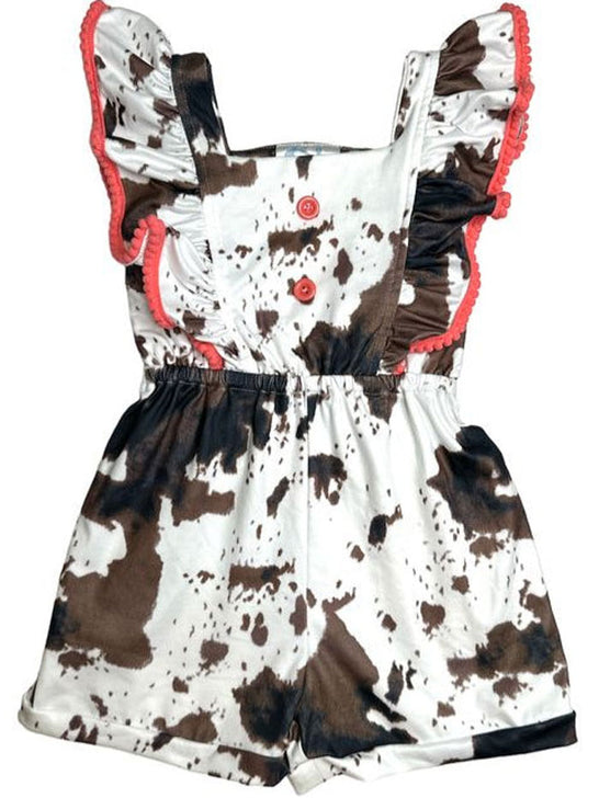 Shea Baby JUP05 Kids Cowprint Romper Brown front view. If you need any assistance with this item or the purchase of this item please call us at five six one seven four eight eight eight zero one Monday through Saturday 10:00a.m EST to 8:00 p.m EST