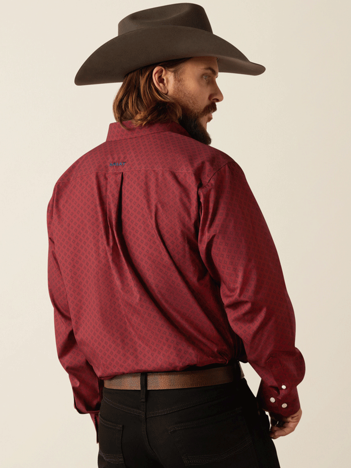 Ariat 10054047 Mens Wrinkle Free Issac Classic Fit Shirt Dark Red front. If you need any assistance with this item or the purchase of this item please call us at five six one seven four eight eight eight zero one Monday through Saturday 10:00a.m EST to 8:00 p.m EST