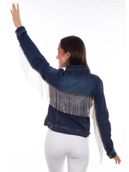 Scully HC792-DEN Womens Rhinestone   Fringe Denim Western Jacket Blue back view. If you need any assistance with this item or the purchase of this item please call us at five six one seven four eight eight eight zero one Monday through Saturday 10:00a.m EST to 8:00 p.m EST