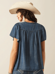 Ariat 10055137 Womens Emma Top Medium Blue back view. If you need any assistance with this item or the purchase of this item please call us at five six one seven four eight eight eight zero one Monday through Saturday 10:00a.m EST to 8:00 p.m EST