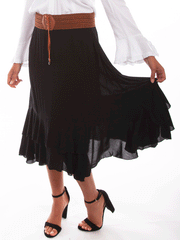 Scully HC439-BLK Womens Skirt With Crochet Band Black front view. If you need any assistance with this item or the purchase of this item please call us at five six one seven four eight eight eight zero one Monday through Saturday 10:00a.m EST to 8:00 p.m EST