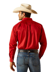 Ariat 10048809 Mens Team Logo Twill Classic Fit Shirt Red back view. If you need any assistance with this item or the purchase of this item please call us at five six one seven four eight eight eight zero one Monday through Saturday 10:00a.m EST to 8:00 p.m EST