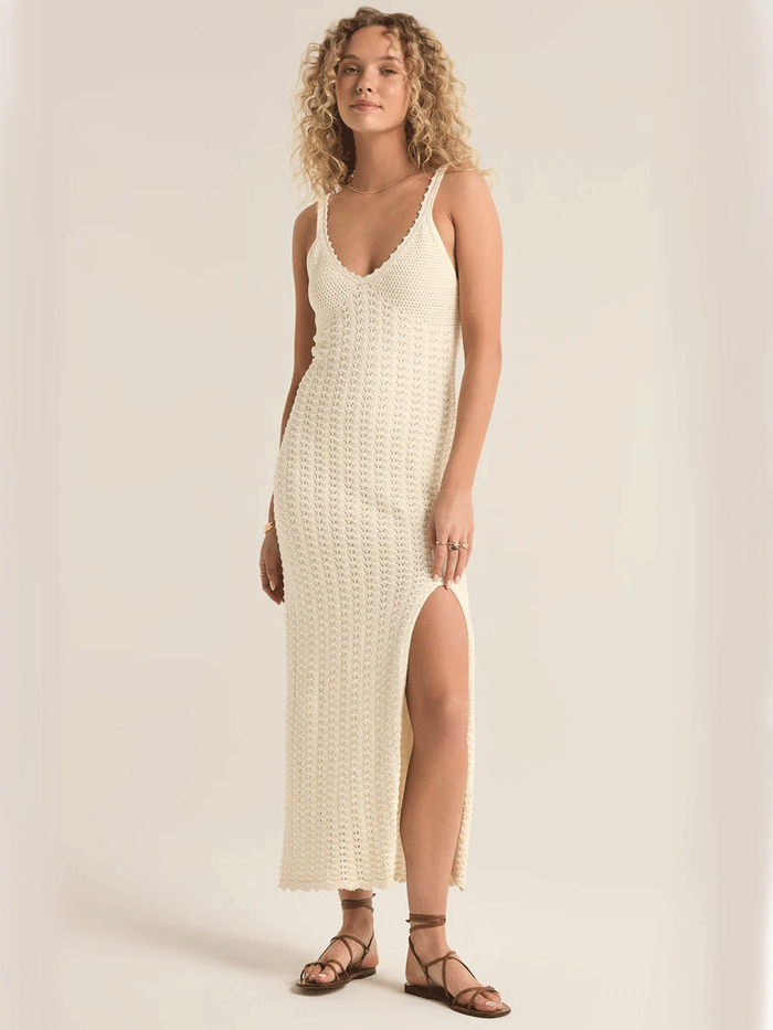 Z Supply ZD243111-SSN Womens Eleena Knit Crochet Midi Dress Sandstone Ivory Z Supply ZD243111-SSN Womens Eleena Knit Crochet Midi Dress Sandstone Ivory