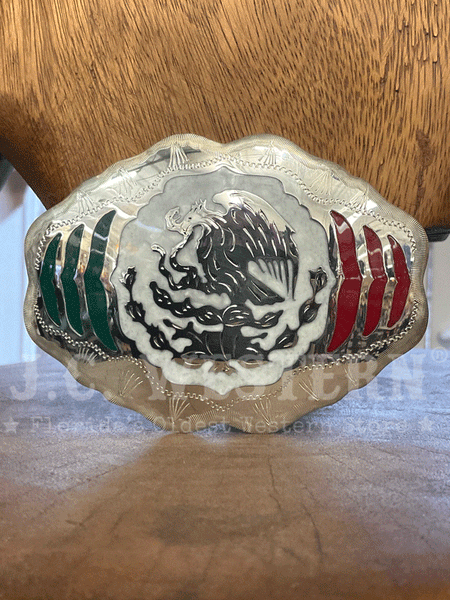 Colorado Silver Star 0-151-R Mexico Seal Belt Buckle Silver front view. If you need any assistance with this item or the purchase of this item please call us at five six one seven four eight eight eight zero one Monday through Saturday 10:00a.m EST to 8:00 p.m EST