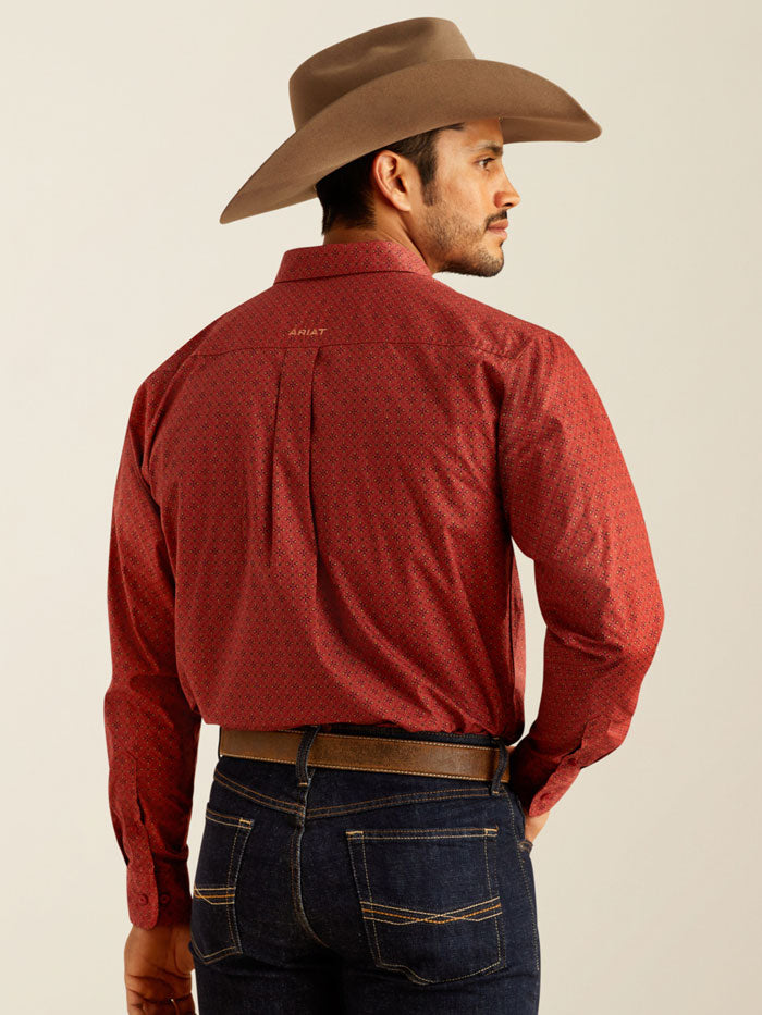 Ariat 10052372 Mens Classic Fit Long Sleeve Shirt Red front view. If you need any assistance with this item or the purchase of this item please call us at five six one seven four eight eight eight zero one Monday through Saturday 10:00a.m EST to 8:00 p.m EST