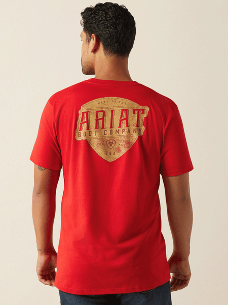 Ariat 10058884 Mens Leather Shield T-Shirt Redline back view. If you need any assistance with this item or the purchase of this item please call us at five six one seven four eight eight eight zero one Monday through Saturday 10:00a.m EST to 8:00 p.m EST
