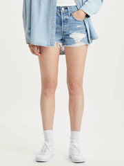 Levi's 563270321 Womens 501 Original Shorts Quiet Riot front view on model. If you need any assistance with this item or the purchase of this item please call us at five six one seven four eight eight eight zero one Monday through Saturday 10:00a.m EST to 8:00 p.m EST