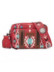 Wrangler WG2207-3003RD Womens Aztec Printed Crossbody Purse With Wallet Compartment Red front. If you need any assistance with this item or the purchase of this item please call us at five six one seven four eight eight eight zero one Monday through Saturday 10:00a.m EST to 8:00 p.m EST