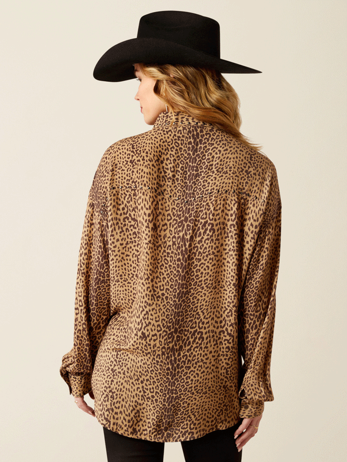 Ariat 10053973 Womens Relaxed Leopard Shirt Mole Leopard Print front. If you need any assistance with this item or the purchase of this item please call us at five six one seven four eight eight eight zero one Monday through Saturday 10:00a.m EST to 8:00 p.m EST