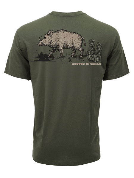 Hooey HT1891GR Mens Javelina T-Shirt Olive Green back view. If you need any assistance with this item or the purchase of this item please call us at five six one seven four eight eight eight zero one Monday through Saturday 10:00a.m EST to 8:00 p.m EST