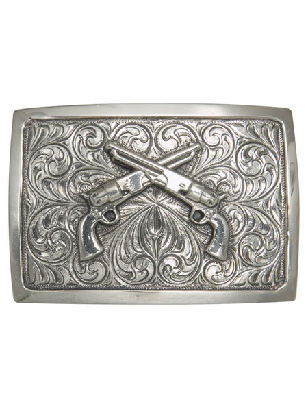 AndWest IC011 Crossed Pistols Iconic Classic Buckle Silver front view. If you need any assistance with this item or the purchase of this item please call us at five six one seven four eight eight eight zero one Monday through Saturday 10:00a.m EST to 8:00 p.m EST