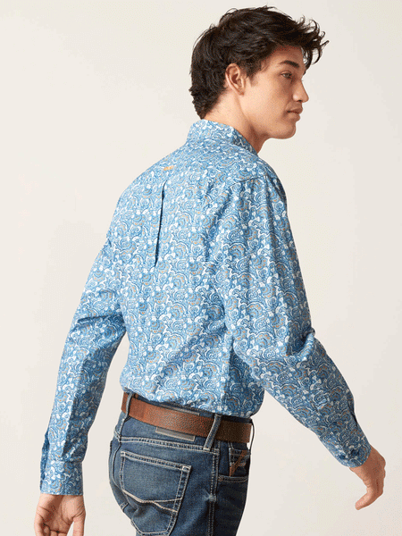 Ariat 10046580 Mens Gentry Classic Fit Long Sleeve Shirt Sky Blue back and side view. If you need any assistance with this item or the purchase of this item please call us at five six one seven four eight eight eight zero one Monday through Saturday 10:00a.m EST to 8:00 p.m EST
