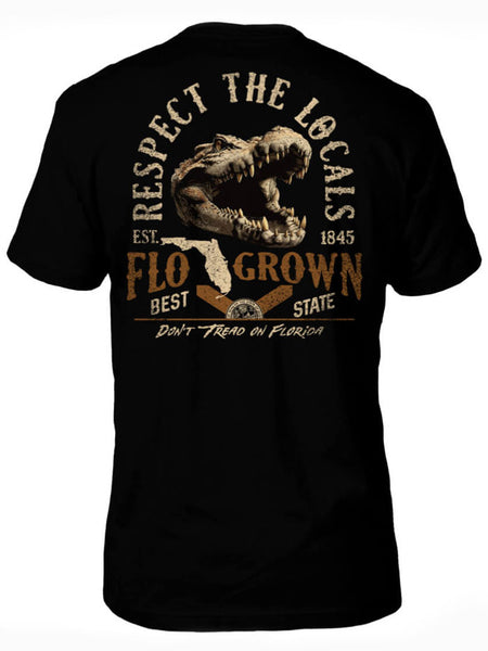 FloGrown FGM-1866 Mens Respect The Locals Tee Black back view. If you need any assistance with this item or the purchase of this item please call us at five six one seven four eight eight eight zero one Monday through Saturday 10:00a.m EST to 8:00 p.m EST